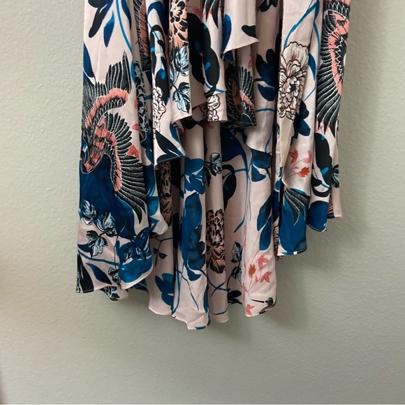 Eliza J Floral Flutter High Low Faux Wrap Dress Floral Exotic Birds Feminine 8 - Picture 5 of 15